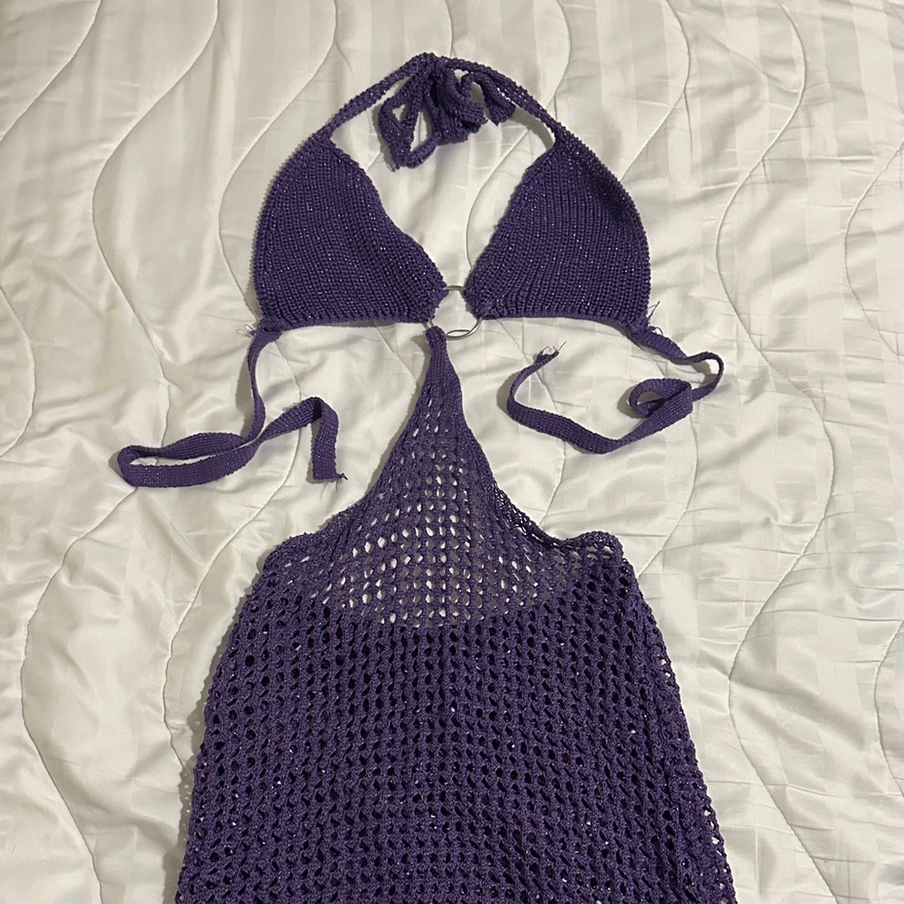Elegant Purple Knit Swim Coverup